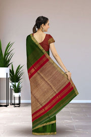 Green Maheshwari Silk Cotton Saree 10075240