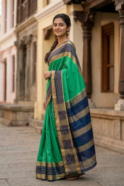 Emerald Green Semi Mysore Crepe Silk Saree 10077829