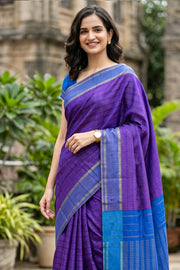 Kanjivaram Blue Vegan Silk Saree With Checks Design 10076335