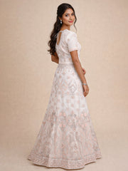 Peach Net Silk Embroidered Lehenga 10076884
