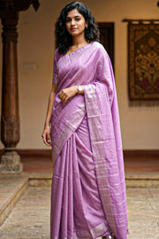 Kanjivaram Vegan Silk Saree Lavender Color Block Design 10075563