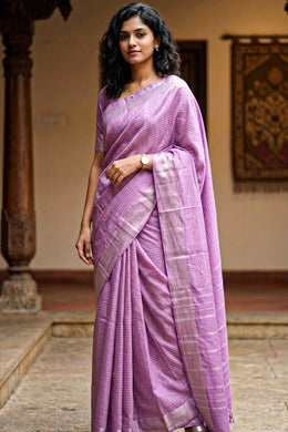 Kanjivaram Vegan Silk Saree Lavender Color Block Design 10075563