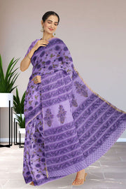 Purple Sanganeri Printed Silk Cotton Saree  10075717