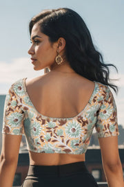 Green Handblock Printed Cotton Blouse 10075218