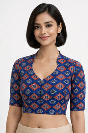 Blue Jahota Printed Cotton Blouse 10073328