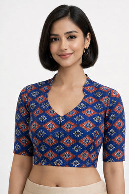 Blue Jahota Printed Cotton Blouse 10073328