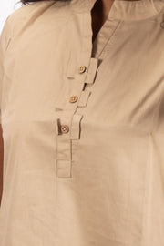 Beige Chinese Collar Cotton  Crop Top 10068102