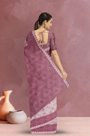 Mauve Floral Printed Linen Saree 10074037