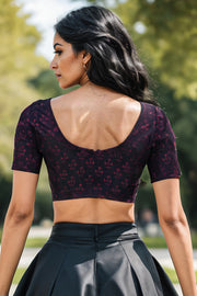 Maroon Floral Motif Indigo Hand Block Print Cotton Blouse 10074602