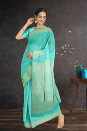 Minty Blue Ettukol Kanjivaram Silk Saree 10075647