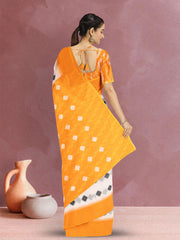 White Ikat Print Linen Saree 10074026