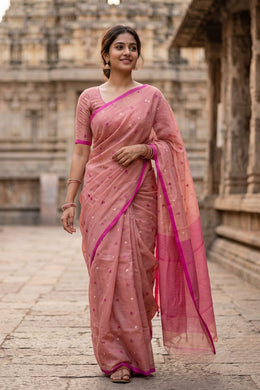 Peach Chanderi Printed Silk Cotton Saree 10075372