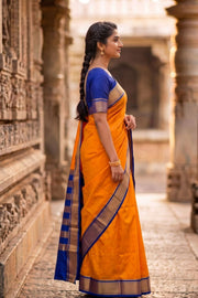 Sun-Kissed Amber Yellow Mysore Crepe Silk Saree With Zari Border 10076265