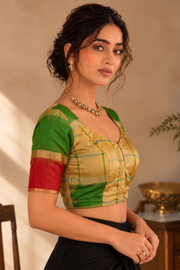 Honey Bronze Yellow Kanjivaram Soft Silk Blouse With Checks Designs 10076633