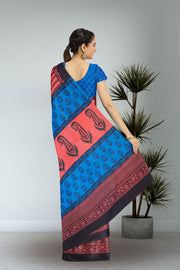Blue Printed Semi Tussar Silk Saree 10074898