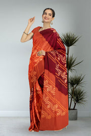 Orange Bandhani Mulmul Cotton Saree 10075494