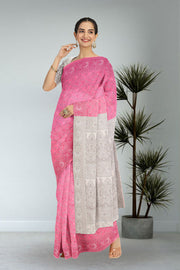 Pink Handloom Himroo Silk Cotton Saree 10068022
