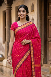 Dark Pink Handloom Chettinad Cotton Saree 10077320