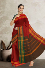 Maroon Handloom Chettinad Cotton Saree 10075916