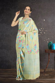 Green Handloom Printed Chanderi Saree 10071054