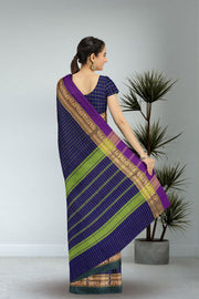 Blue Handloom Chettinad Cotton Saree Without Blouse 10075062