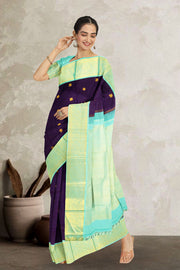 Dark Purple Korvai Kanjivaram Silk Saree 10075657