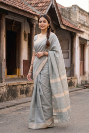 Grey Kanjivaram Silk Cotton Saree 10077963