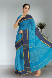 Blue Art Silk Kanjivaram Saree With Checks Design 10076327