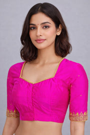 Pink Aari Embroidered Tussar Silk Blouse 10070444