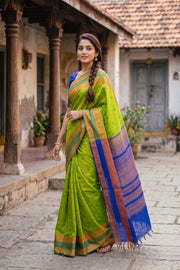 Green Handloom Kanchi Silk Cotton Saree 10077991