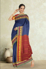 Kanjivaram Vegan Viscose Silk Saree Space Cadet Color and Traditional Design 10075548