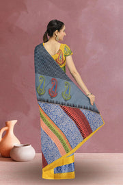 Yellow Printed Semi Tussar Silk Saree 10074901