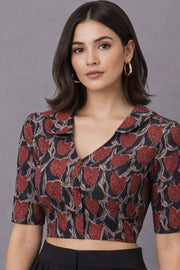 Black Jahota Printed Cotton Blouse 10072525