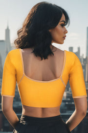 Marigold Yellow Handcrafted Oxford Cotton Solid Style Blouse 10073193