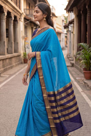 Tropical Sky Blue Mysore Crepe Silk Saree With Zari Border 10076264