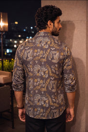 Brown Full Sleeve Vanaspathi Print Modal Silk Mens Shirt 10077507