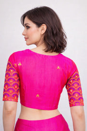 Pink Aari Embroidered Silk Blouse 10068938