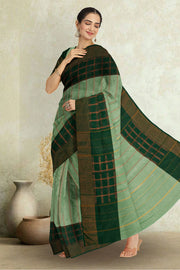 Green Art Silk Kanjivaram Saree With Stripes Design 10076349