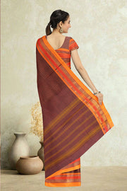 Marron Handloom Chettinad Cotton Saree 10075908