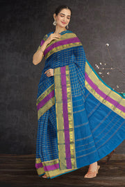 Blue Art Silk Kanjivaram Saree With Checks Design 10076352
