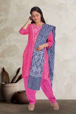 Pink Bandhani Mirror Work 3 - Piece Salwar Suit Material 10075487
