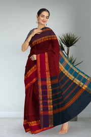 Maroon Handloom Chettinad Cotton Saree 10075919