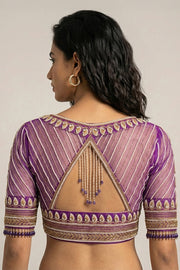 Purple Aari Embroidered Tussar Silk Blouse 10068922