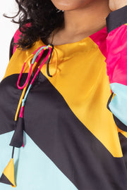 Multi Colour Printed Vegan Charmeuse Silk Dress 10073752