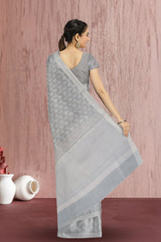 Grey Chanderi Jaal Design Silk Saree 10075386