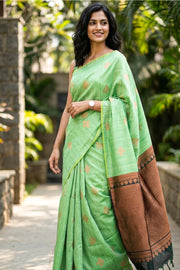 Mint Green Jute Weave Kanjivaram Vegan Silk Saree 10074643