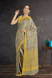 Green Parrot Motifs Chanderi Printed Silk Cotton Saree 10075932