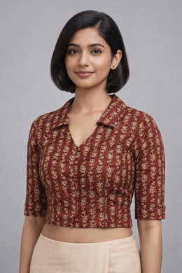 Maroon Jahota  Printed Cotton Blouse 10072522