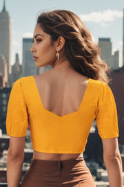 Chinese Yellow Handcrafted Oxford Cotton Solid Style Blouse 10073192