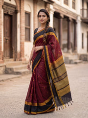 Maroon Handloom Kanchi Silk Cotton Saree 10077994